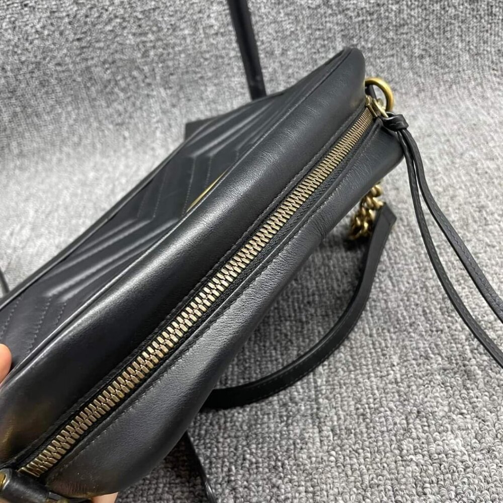 100% Authentic GUCCI Marmont Black Leather Small Shoulder Bag - Picture 3 of 16